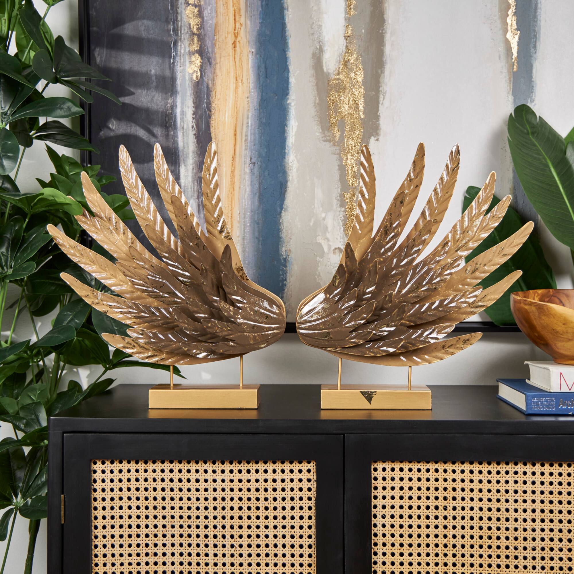 18" Gold Bird Wing Tabletop Sculpture Set